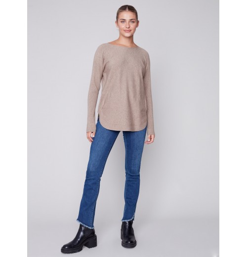 Knit Sweater with Back Lace-up Detail - Truffle