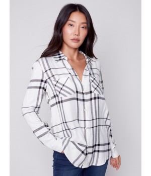 Soft Plaid Button-Down Shirt - Ecru