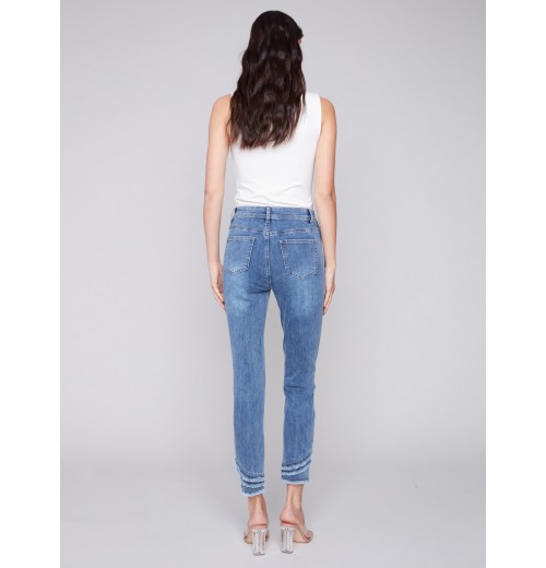 Frayed Hem Denim Pants - Medium Blue