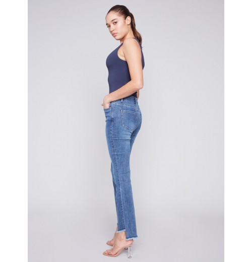 Bootcut Jeans with Asymmetrical Hem - Medium Blue