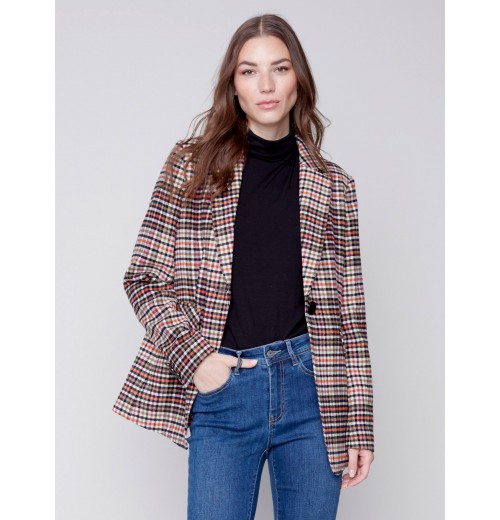 Tailored Plaid Blazer - Truffle