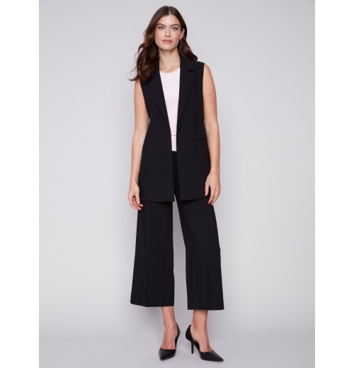 Cropped Wide Leg Pants - Black