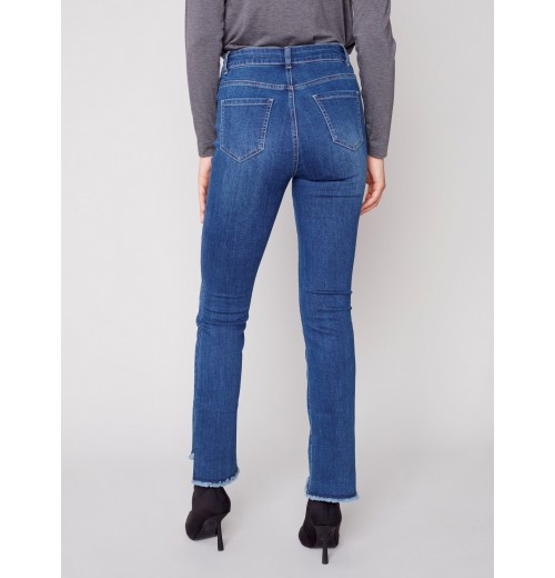 Bootcut Jeans with Asymmetrical Fringed Hem - Blue Jean