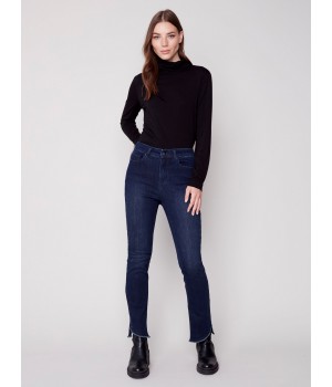 Bootcut Jeans with Asymmetrical Fringed Hem - Blue Black