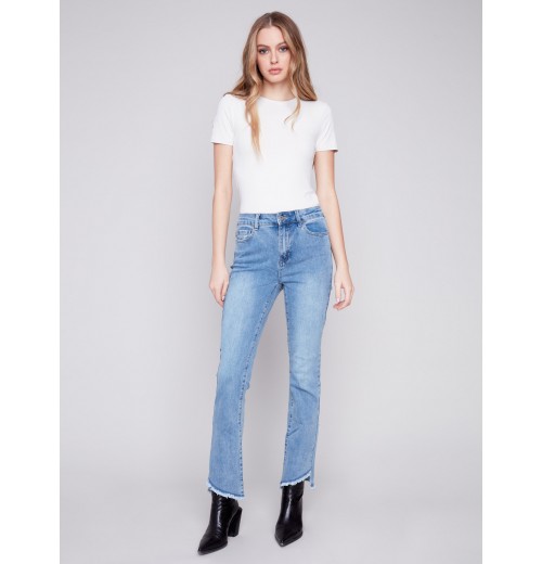 Bootcut Jeans with Asymmetrical Hem - Light Blue