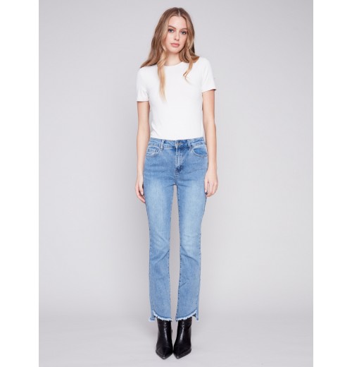 Bootcut Jeans with Asymmetrical Hem - Light Blue