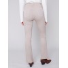 Bootcut Twill Pants with Asymmetrical Fringed Hem - Almond