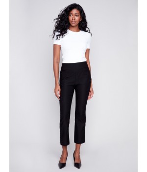 Capri Pants with Hem Slit - Black