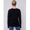 Crew Neck Sweater with Frayed Detail - Black