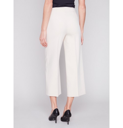 Cropped Wide Leg Pants - Beige