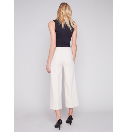 Cropped Wide Leg Pants - Beige