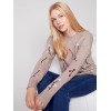 Embroidered Round Neck Sweater - Almond