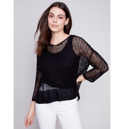 Fishnet Crochet Sweater - Black