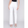 Flare Twill Pants with Decorative Buttons - White