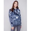 Hooded Sweater with Graffiti Print - Denim