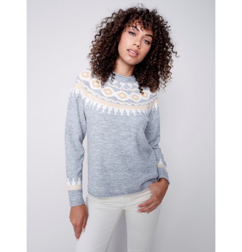 Jacquard Knit Ski Sweater - Gray