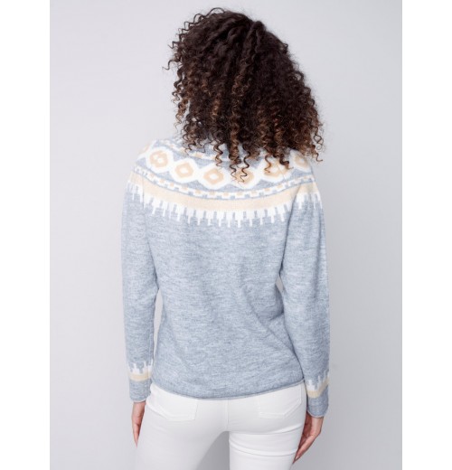 Jacquard Knit Ski Sweater - Gray