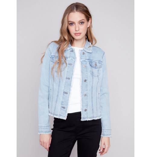 Jean Jacket with Frayed Edges - Bleach Blue