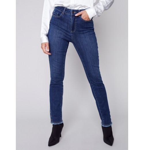 Jeans with Eyelet Hem Detail - Indigo