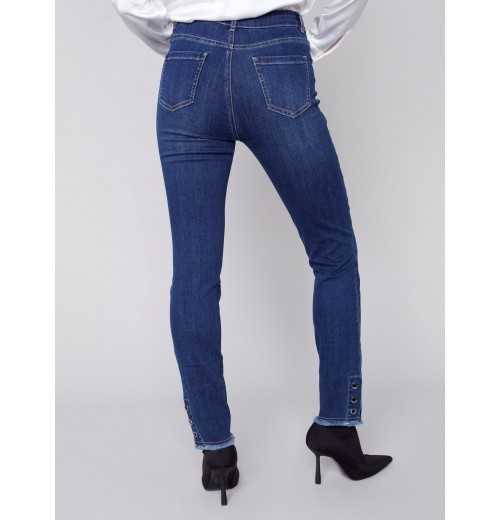 Jeans with Eyelet Hem Detail - Indigo