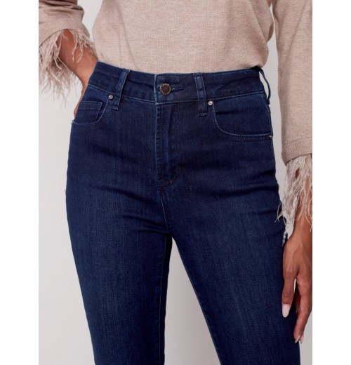 Jeans with Removable Feather Hem - Blue Black