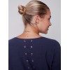 Knit Sweater with Back Lace-up Detail - Denim