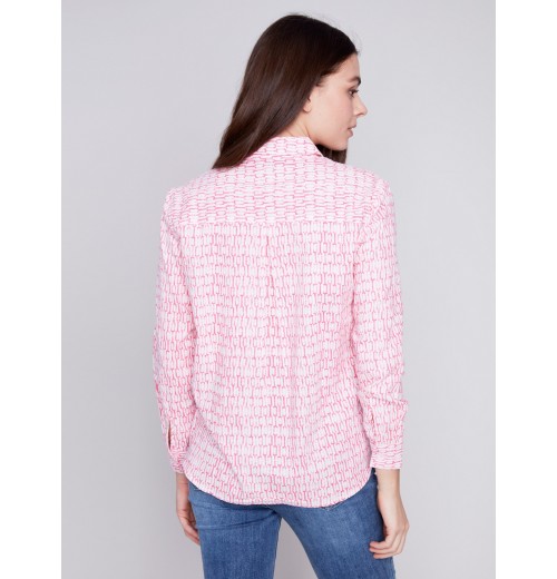 Linen Blend Button-Down Shirt - Flamingo