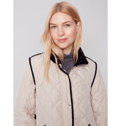 Long Quilted Puffer Jacket - Almond