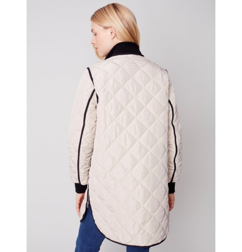 Long Quilted Puffer Jacket - Almond