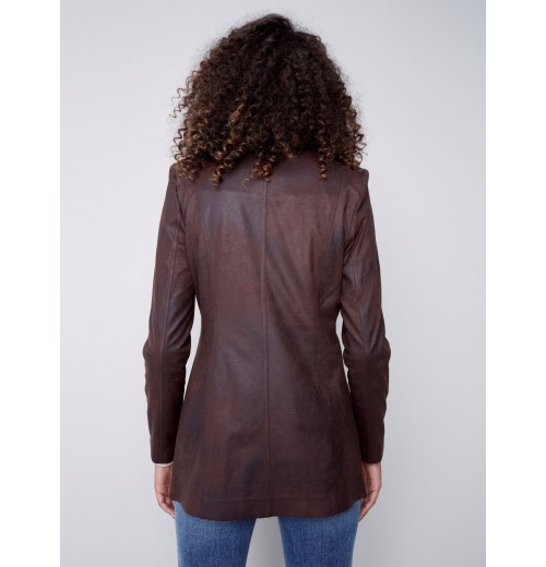 Long Vintage Faux Suede Jacket - Chocolate