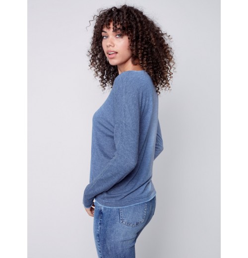 Ombré V-Neck Knit Top - Indigo