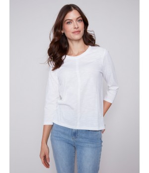 Organic Cotton Slub Knit Top - White