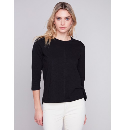 Organic Cotton Slub Knit Top - Black