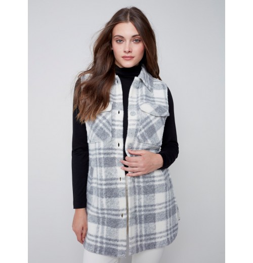 Plaid Boiled Wool Vest - Light Gray