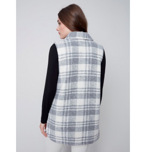 Plaid Boiled Wool Vest - Light Gray