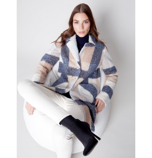 Plaid Bouclé Knit Coat - Snowflake