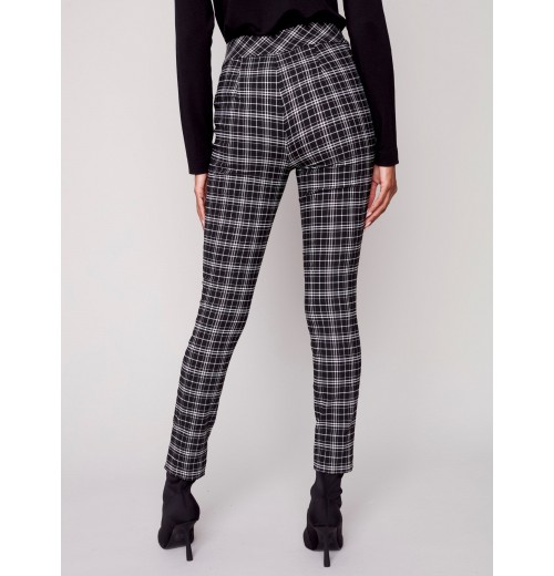 Plaid Pull-On Pants - Black & White