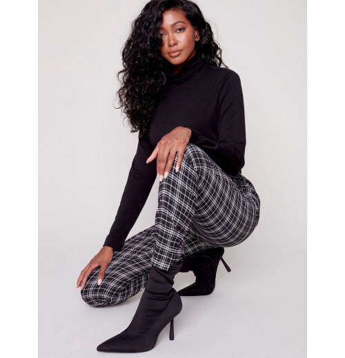 Plaid Pull-On Pants - Black & White