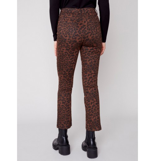 Printed Bootcut Stretch Twill Pants - Cheetah