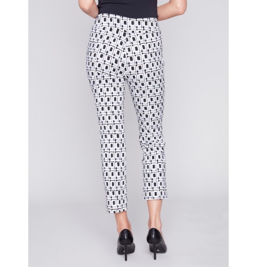 Printed Capri Pants with Hem Slit - Checker