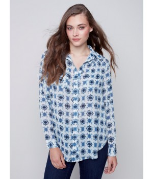 Printed Crinkle Georgette Blouse - Denim