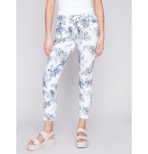 Printed Crinkle Jogger Pants - Summer Leaf