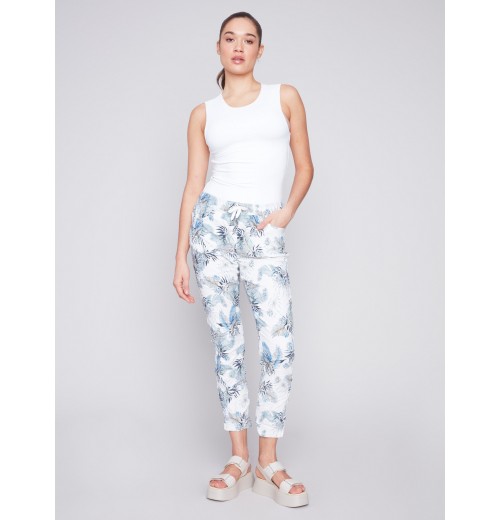 Printed Crinkle Jogger Pants - Summer Leaf