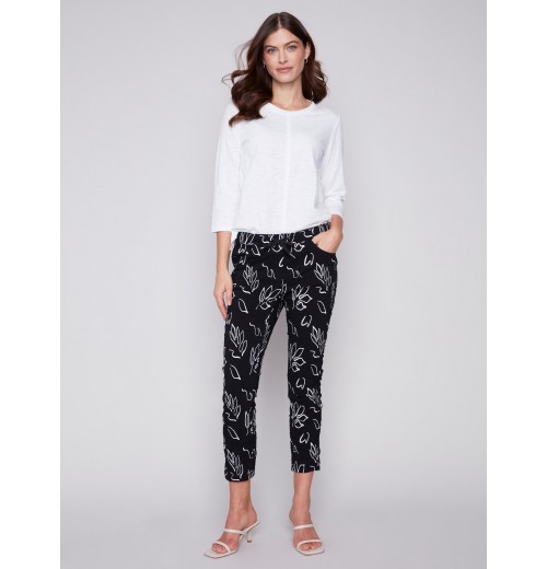 Printed Crinkle Jogger Pants - Leaves