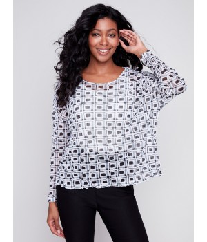 Printed Crinkle Mesh Top - Checker