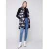 Printed Long Quilted Puffer Vest with Hood - Black & Cream