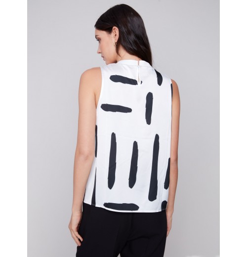 Printed Sleeveless Satin Top - Paint Brush