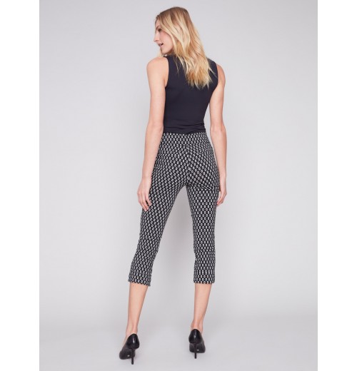 Printed Stretch Pull-On Capri Pants - White Tiles