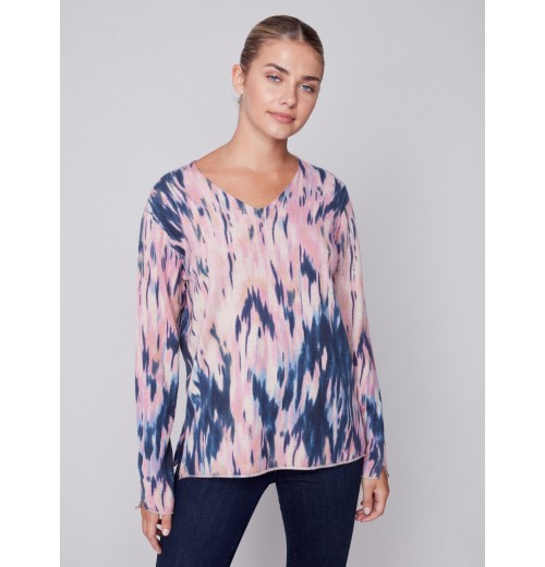 Printed V-Neck Sweater - Pastel