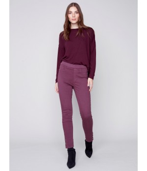 Pull-On Twill Pants with Snap Button Hem - Port